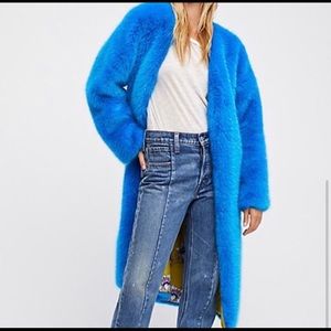 Free People Blue Faux Fur Coat